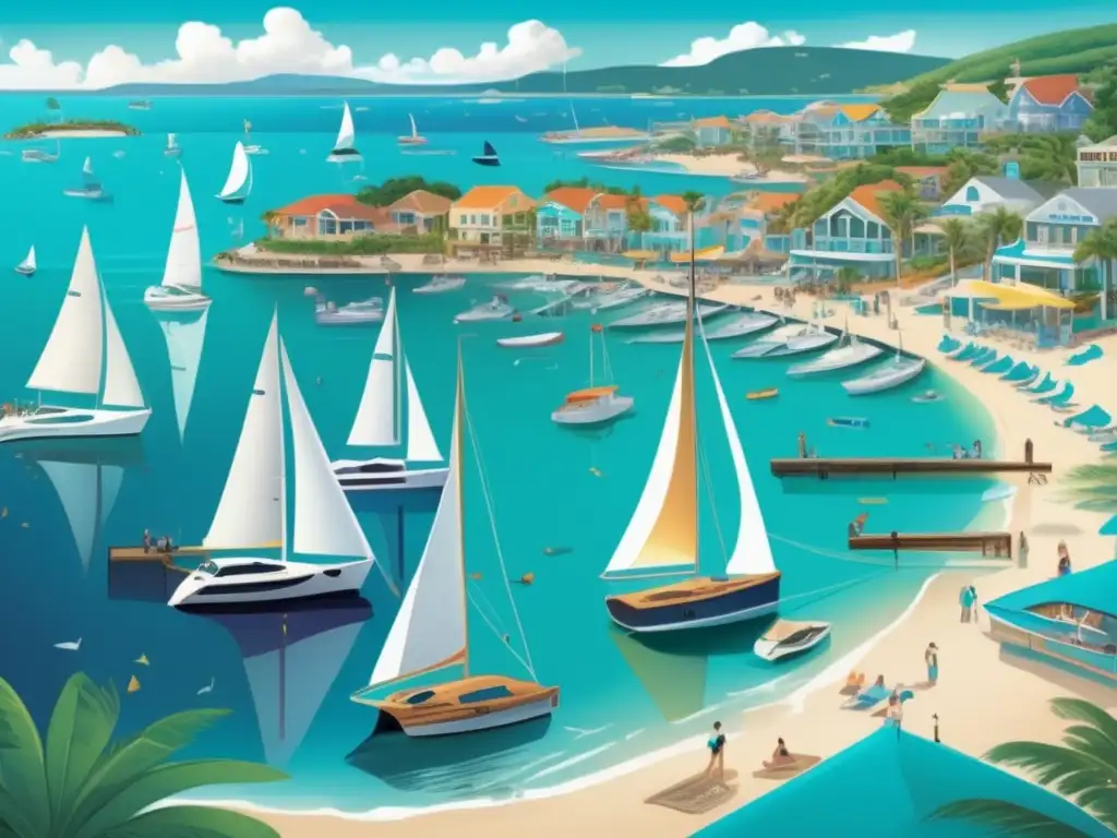 Planificación de jubilación en vida marina - Escena costera pintoresca con marina vibrante llena de veleros, yates y casas flotantes